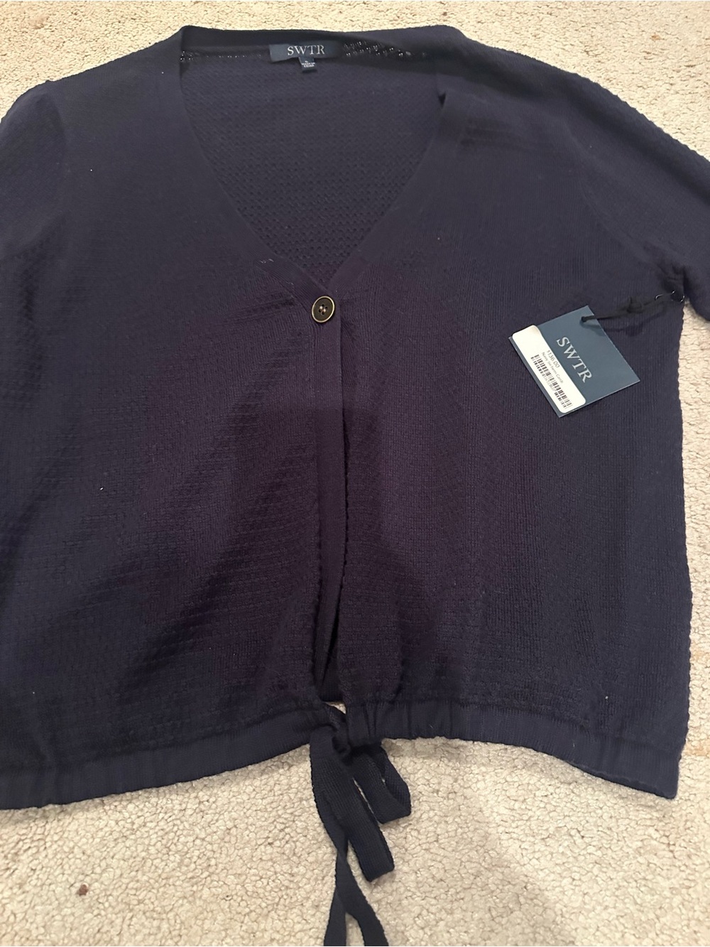 SWYR navy tie hem cardi sweater new with tags
